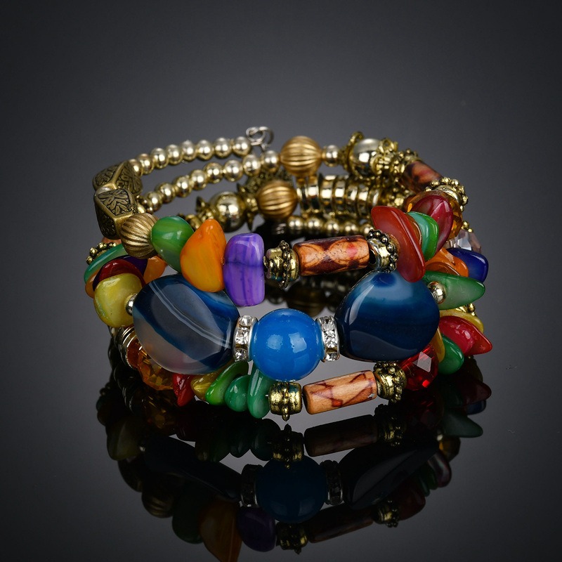 Retro multi couche perle Bracelet Agate Pierre Bracelet d'enroulement pour les femmes Bracelet ethnique