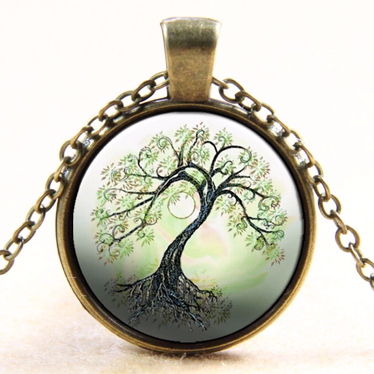 Vintage Tree of Life ronde verre temps gemme Cabochon Charm colliers pour les femmes