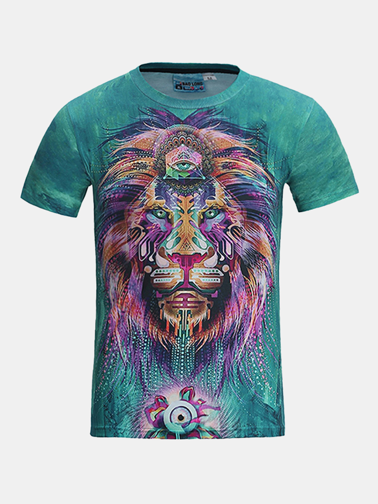 Summer Casual Tee Top 3D Ethnic Lion imprime a manches courtes T-shirt a manches courtes pour hommes