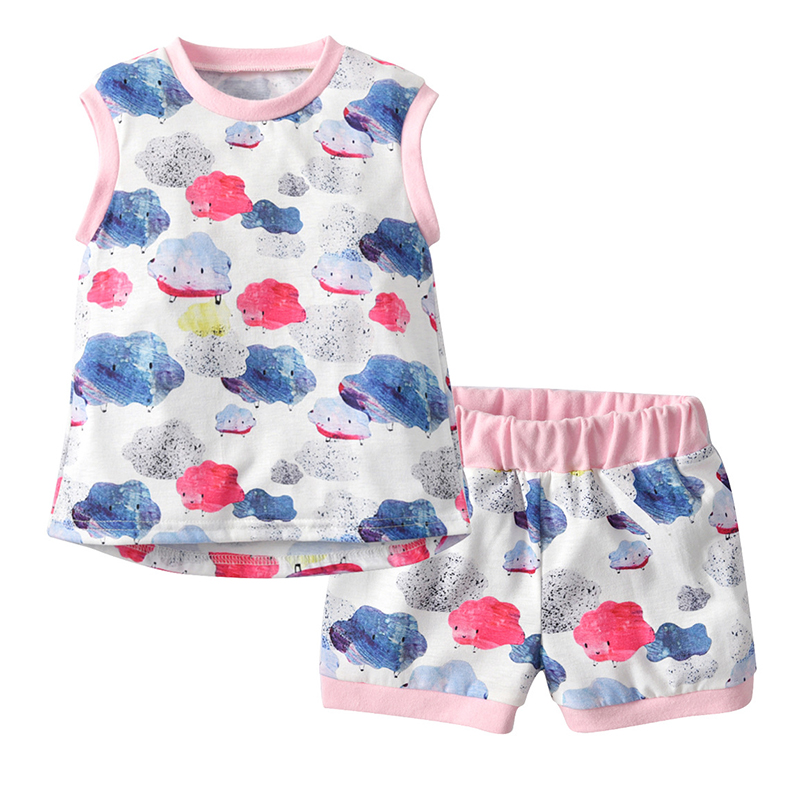 Nuage Print Toddler Girls Clothing Set Tops Gilet Shorts Tenue Vetements pour 1Y 7Y