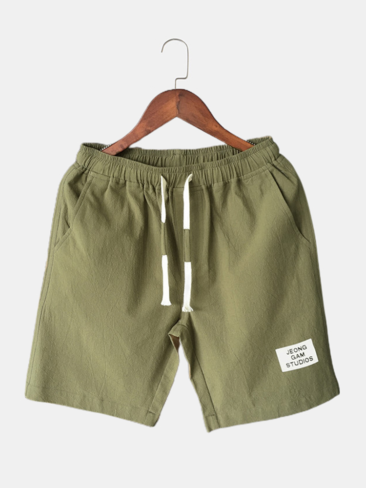 Herren Kordelzug Shorts Solid Color Pocket Cotton Loose Casual Shorts