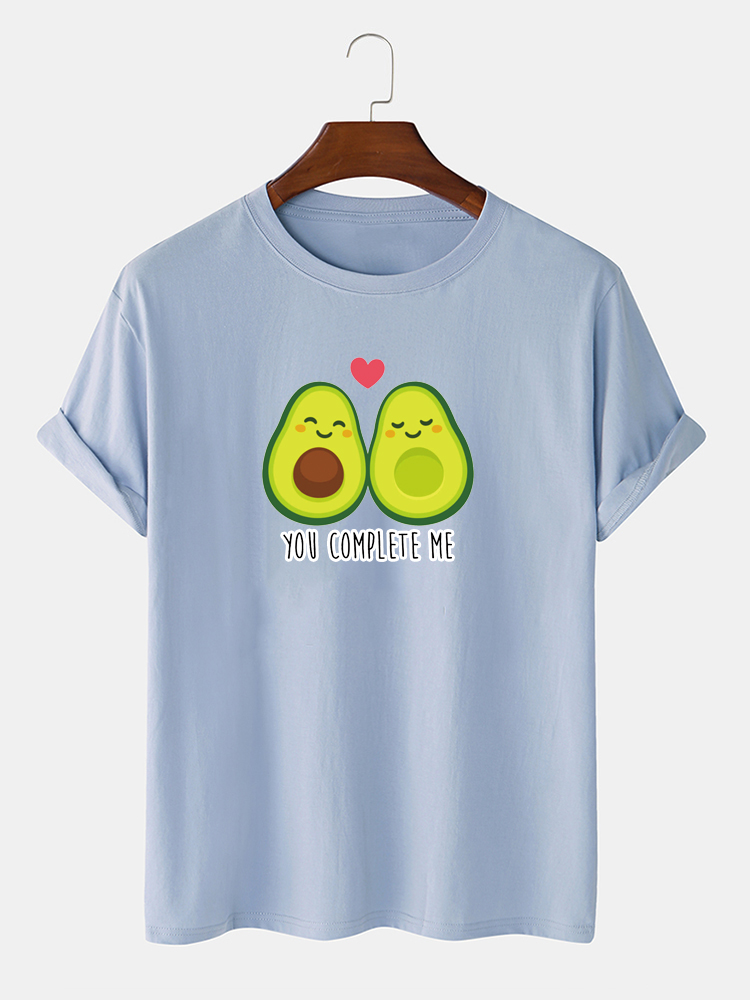 Männer 100% Baumwolle Spaß Avocado gedruckt Casual T-Shirt