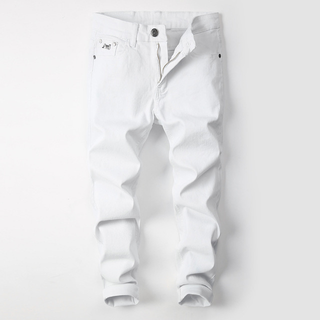 Section mince pantalon blanc Slim Feet Pants pour hommes Youth Jeans Casual Jeans Blanc Tendance Hommes