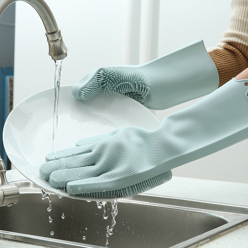 Gants de cuisine en silicone pour la vaisselle salle de bains avec brosse de nettoyage entretien menager gants de recurage