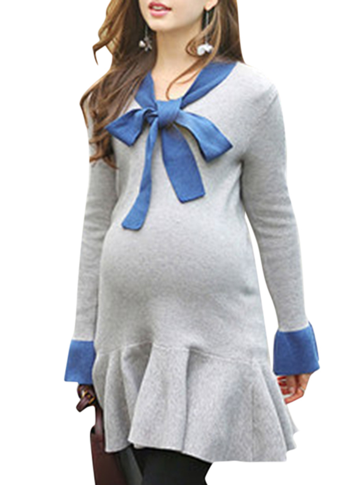 Robe de maternite Bowknot Printemps Automne Vetements de Grossesse Vetements de Grossesse Casual