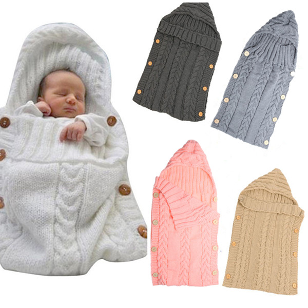 70  35cm Nouveau-Ne Bebe Sac De Couchage D'hiver Chaud Laine Tricote À Capuche Swaddle Wrap Couverture Infantile