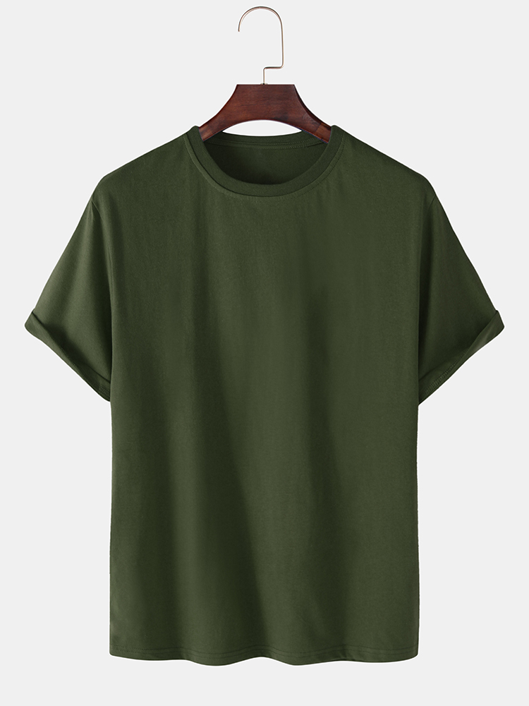 Bild von Herren 100% Baumwolle Einfarbig Lose Leichte Rundhals Freizeit T-Shirts