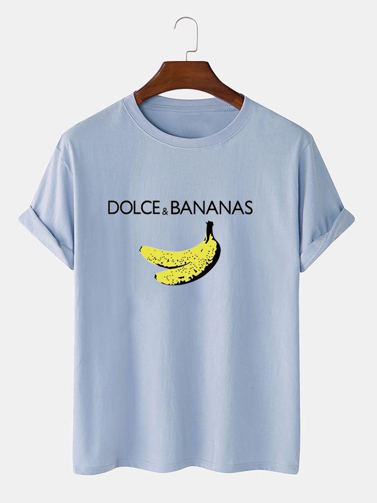 Bild von Herren Banana & Character Print Baumwolle Einfarbig Atmungsaktiv Lose Freizeit T-Shirts