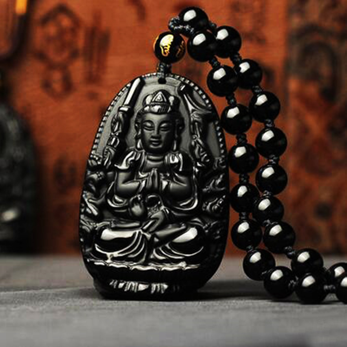 Collier Unisexe Simple Collier Obsidian Noir Avalokitesvara
