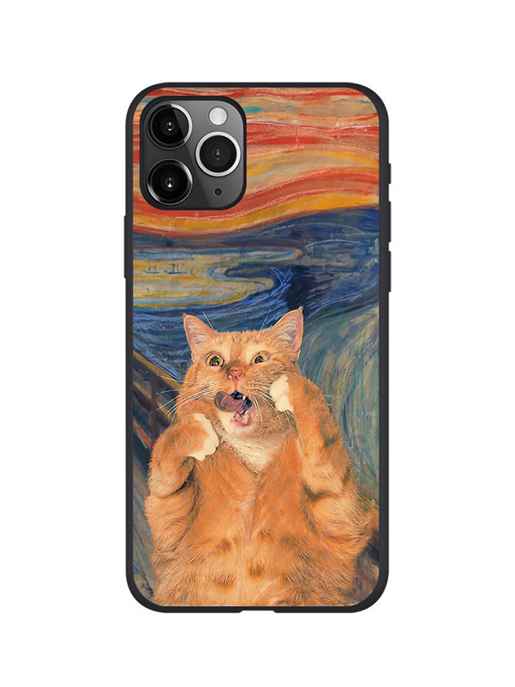 Art Olio Cover per telefono in stile retrò con gatto arancione dipinto