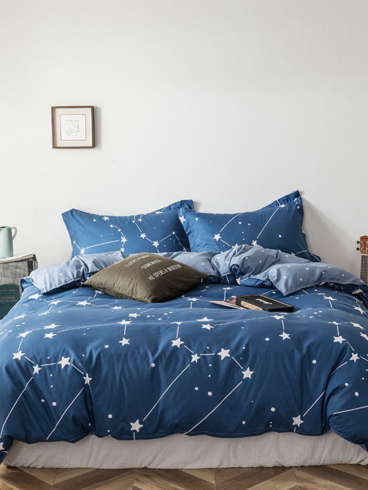 3/4 Stk. Sterne Geometrisches Muster AB-seitiges Bettwäscheset aus Aloe-Baumwolle Bequeme Stoffe Bettbezug Kissenbezug