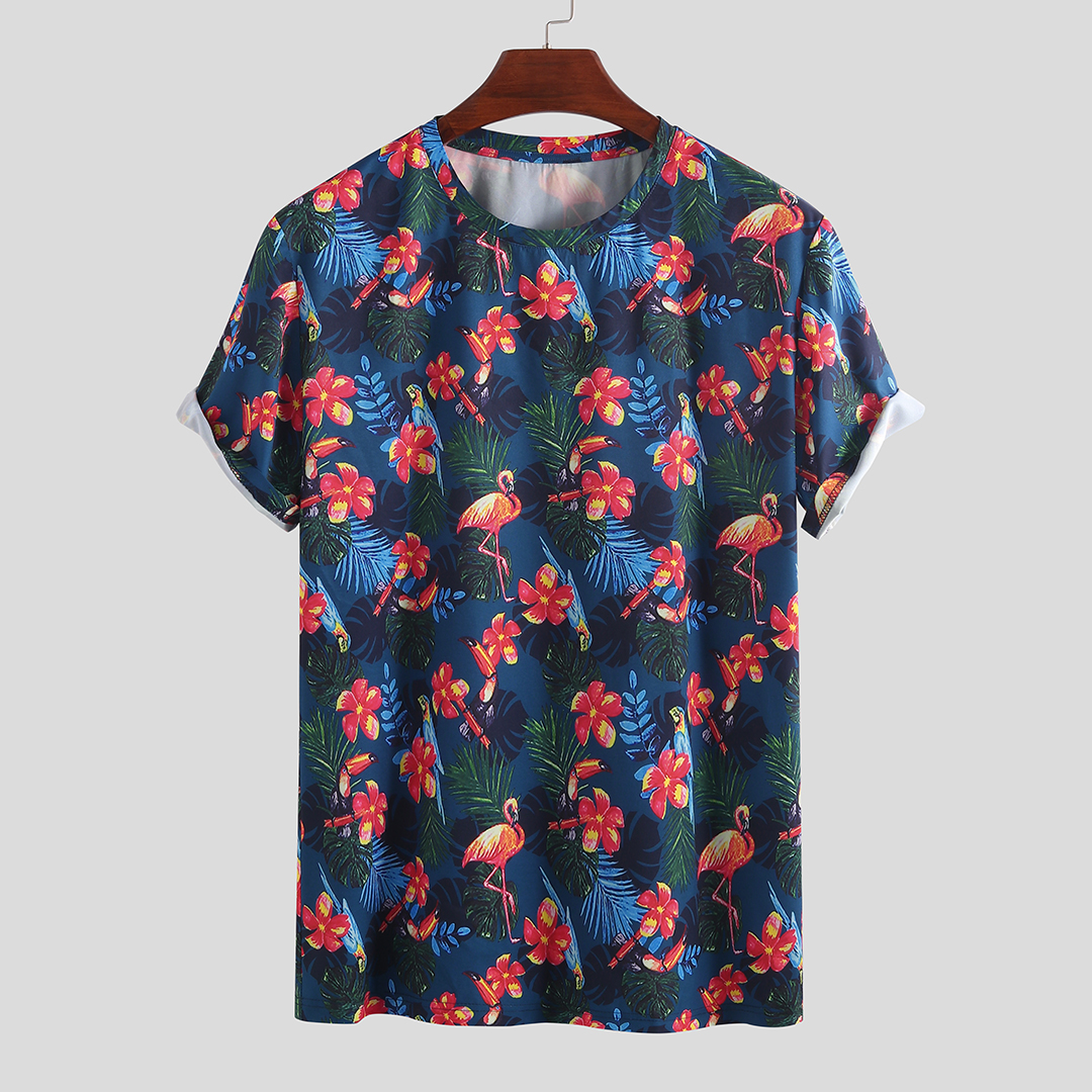 T shirts Casal en vrac a manches courtes a col rond imprimees pour homme Summer Flamingo