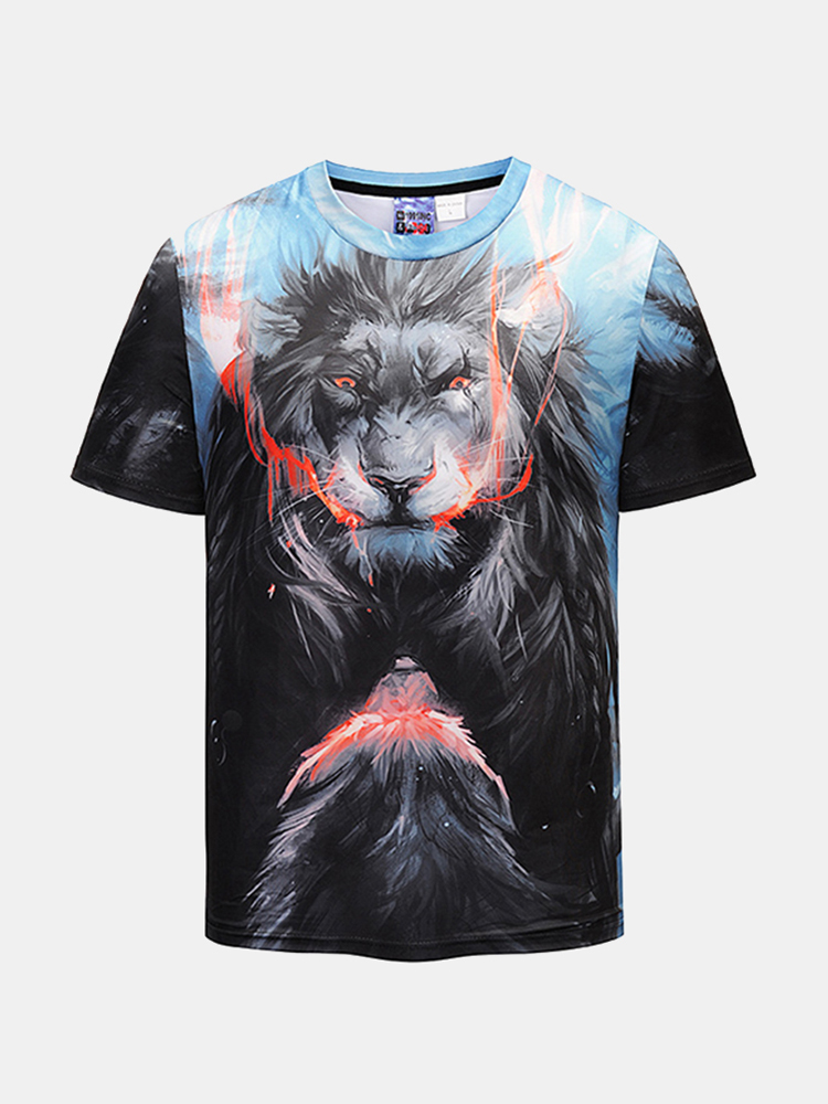 Summer Cool 3D Lion Imprime O-cou a manches courtes Casual T-shirt pour les hommes