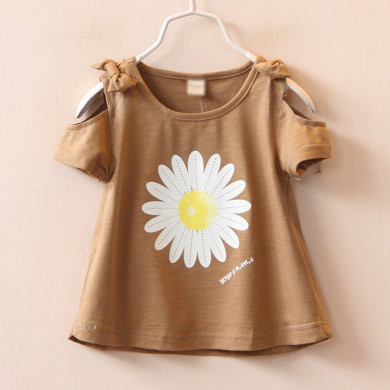 Daisy Printed Toddler Girls Summer Top Tops Shoulder  Soft T Shirt Vetements de loisirs