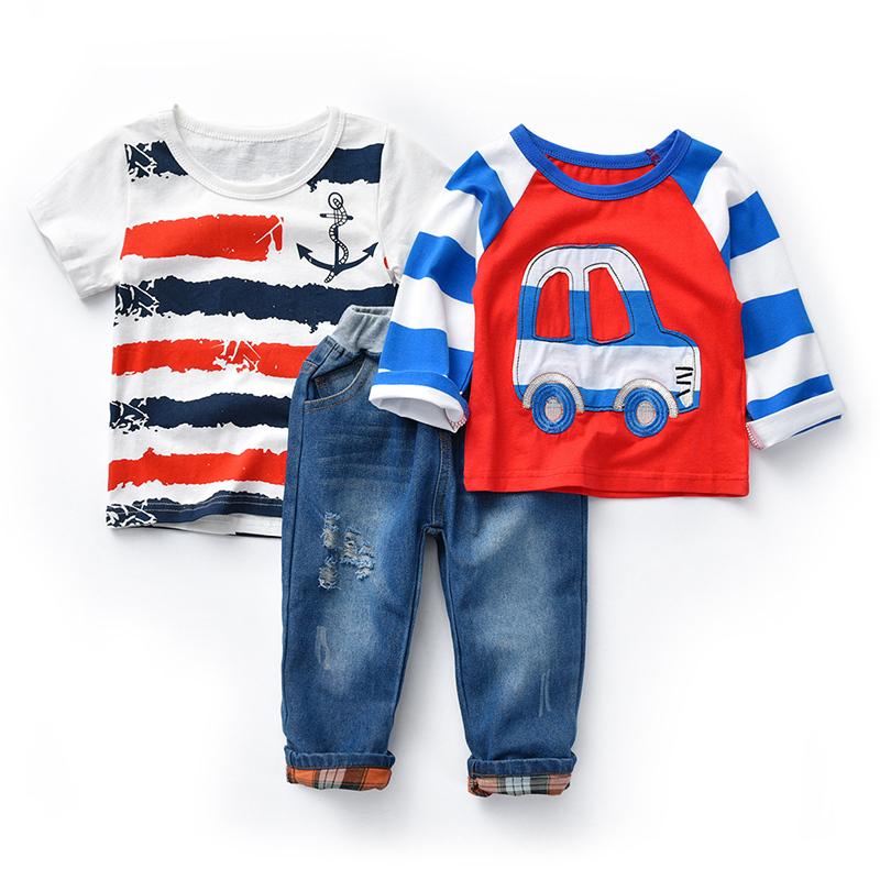 3Pcs Bande Dessinee Impression Toddler Garcons Vetements Set T-shirt Tops + Jeans Pantalon Pour 2Y-11Y