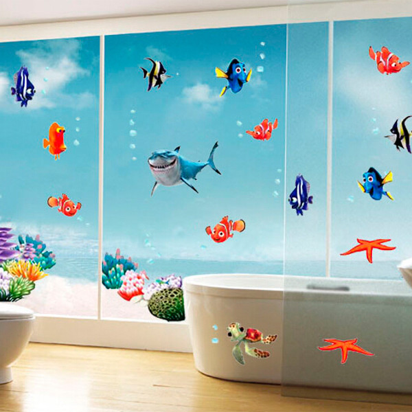 Ocean Sea Fish Vinyle Peintures murales amovibles Autocollant mural Kids Room Bath Art Home Decor