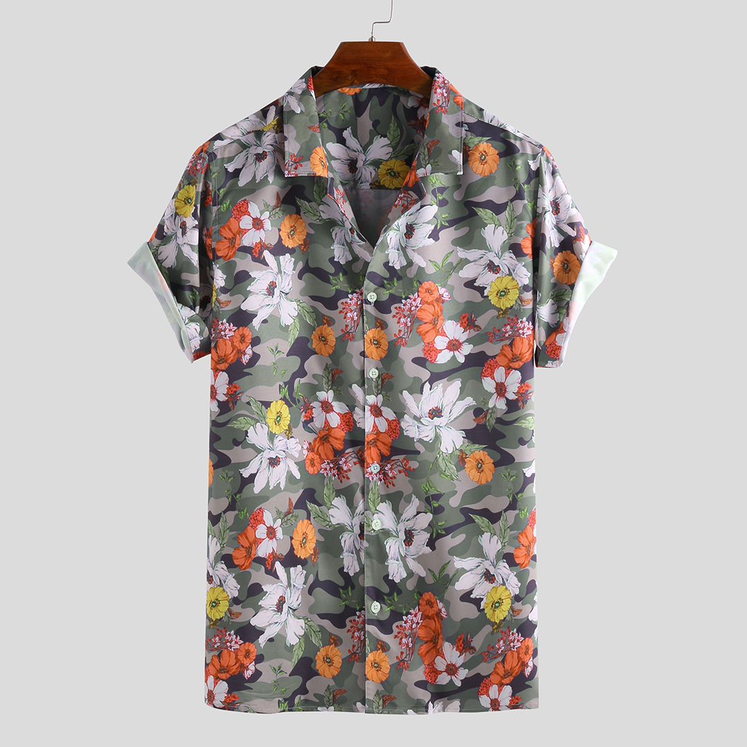 Mens drole drole hawaien imprime floral poche poche torse bas col chemises laches