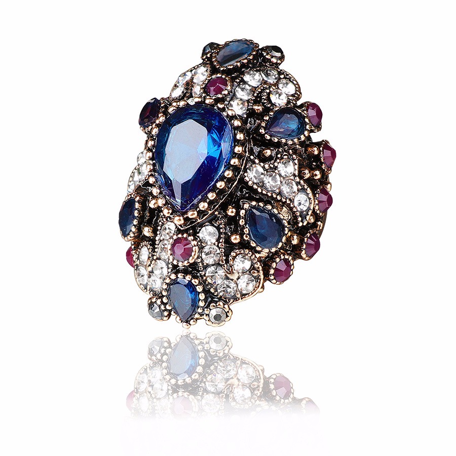 Luxus Fingerring Colorful Wassertropfen Kristall Geometrische Vergoldete Ringe Ethnische Schmuck für Damen