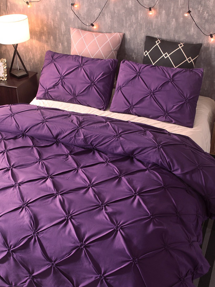 3Pcs Luxus Polyester einfarbiges Bettwäscheset Full Queen King Size Bettbezug Kissenbezug