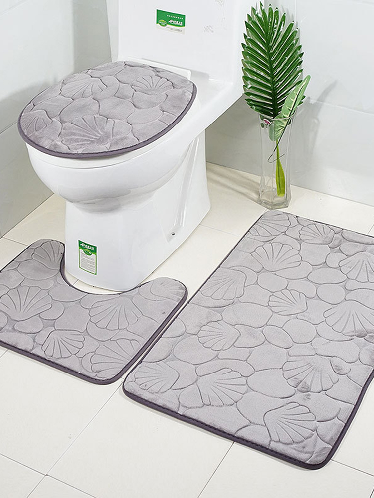 3pcs Embossing Bath Mat for Bathroom Memory Foam Bathroom Carpet Mat Toilet Mat Bathroom Floor Rug