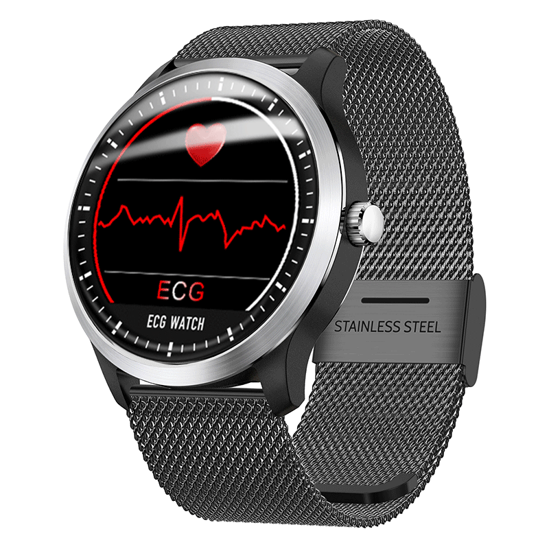 Moniteur de sommeil 3D en acier inoxydable HR moniteur de veille multi-sport Tracker Smart Watch ECG Affichage montre UI