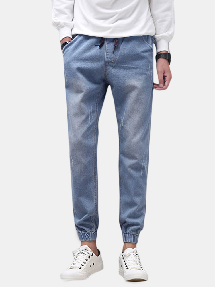 Hommes Denim Style retro Modul Harem Joggers Laves Cropped Cordons Tapered Loose Jeans