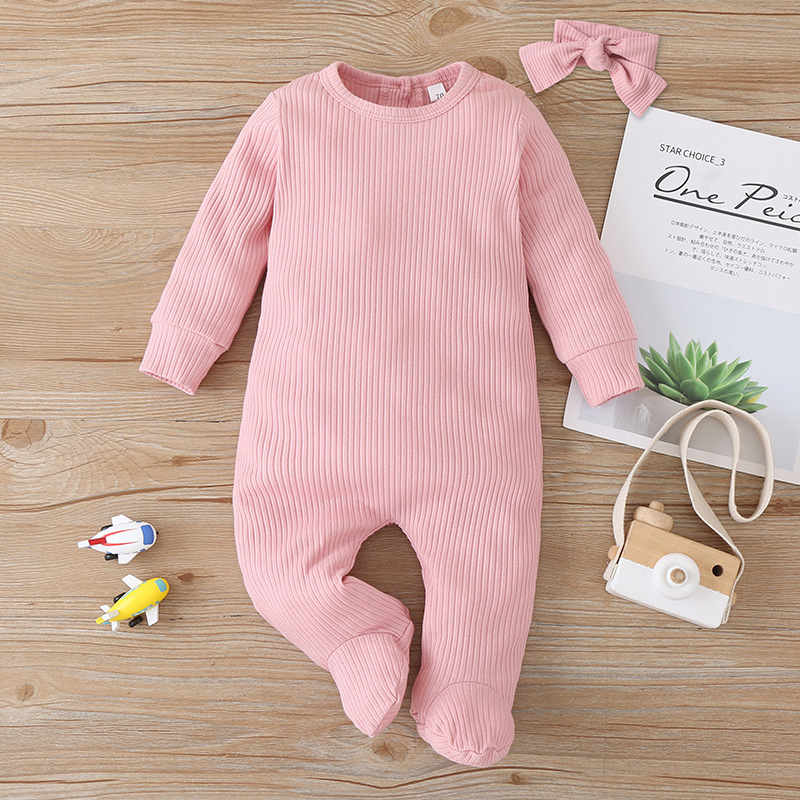 2Pcs Baby Solid Color Long Sleeves Casual Rompers For 0-18M