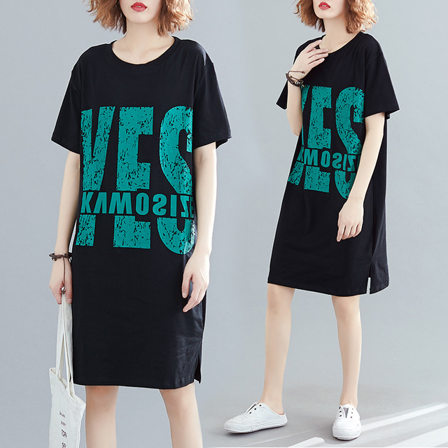 Robe imprimee Yes Print Harajuku Style New Fashion femmes grandes tailles T shirt a manches courtes en vrac