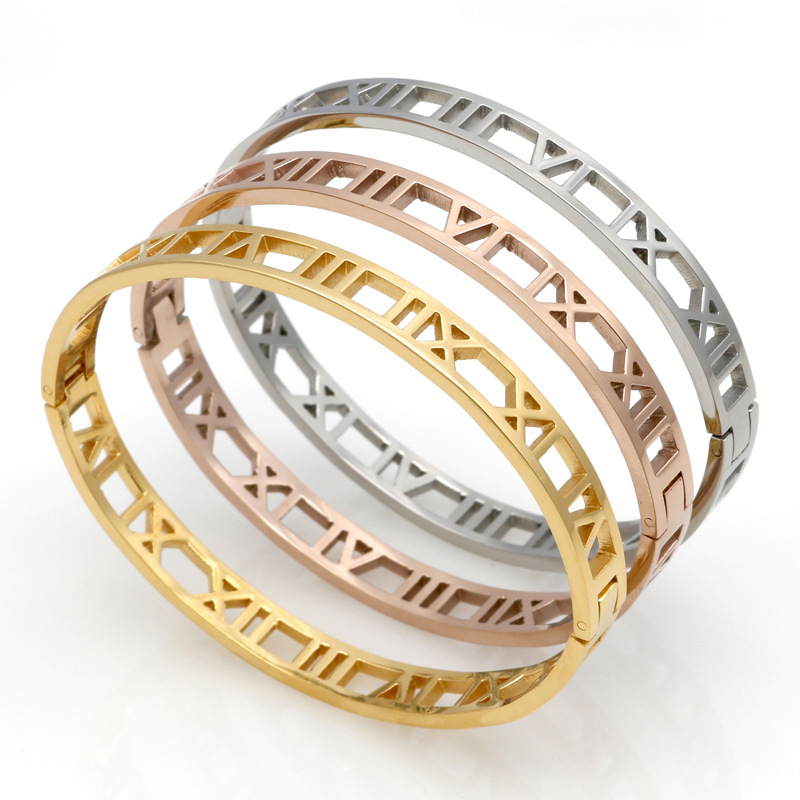 Mode creux romain bracelets de bracelet en acier titane Bracelets en or pour les femmes