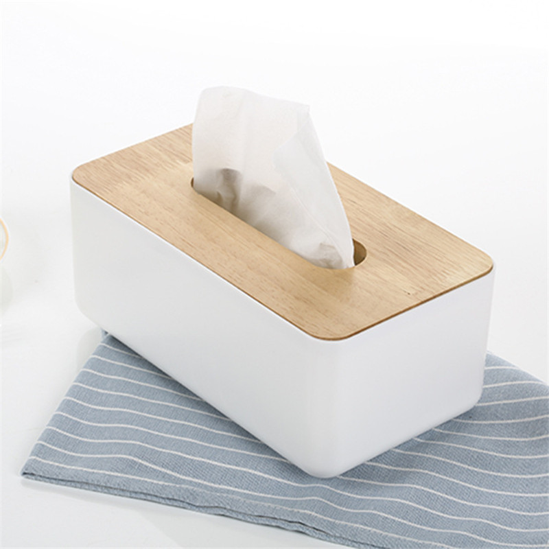 Distributeur de serviettes en papier pour boites a mouchoirs en plastique avec decoration en bois de chene