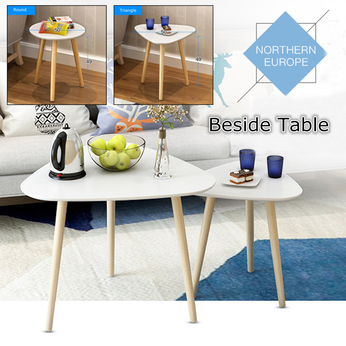 Table de chevet ronde Triangle table a manger cafe bureau jambes en bois bureau a domicile Funiture