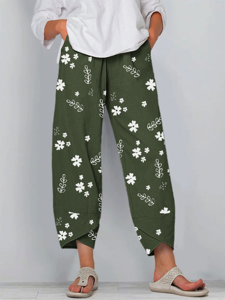 Vita elastica stampata floreale allentata Pantaloni per le donne