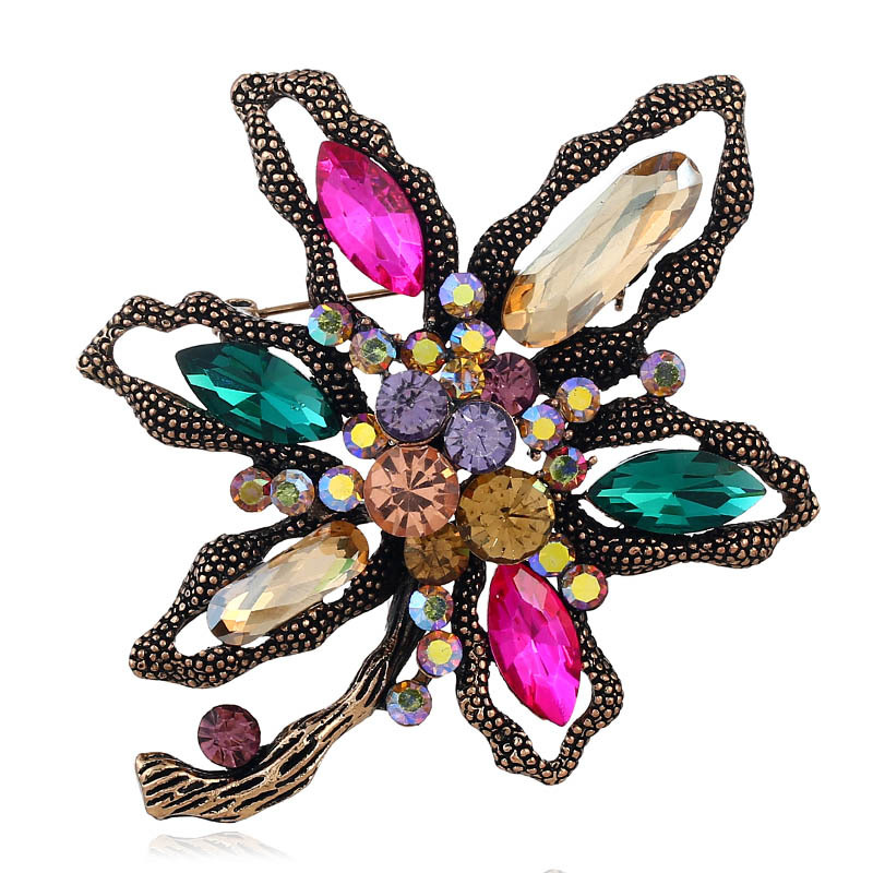 Vintage Multicolore Crystal Broche Fleur Pin Echarpe Mode Bijoux Vetements Accessoires