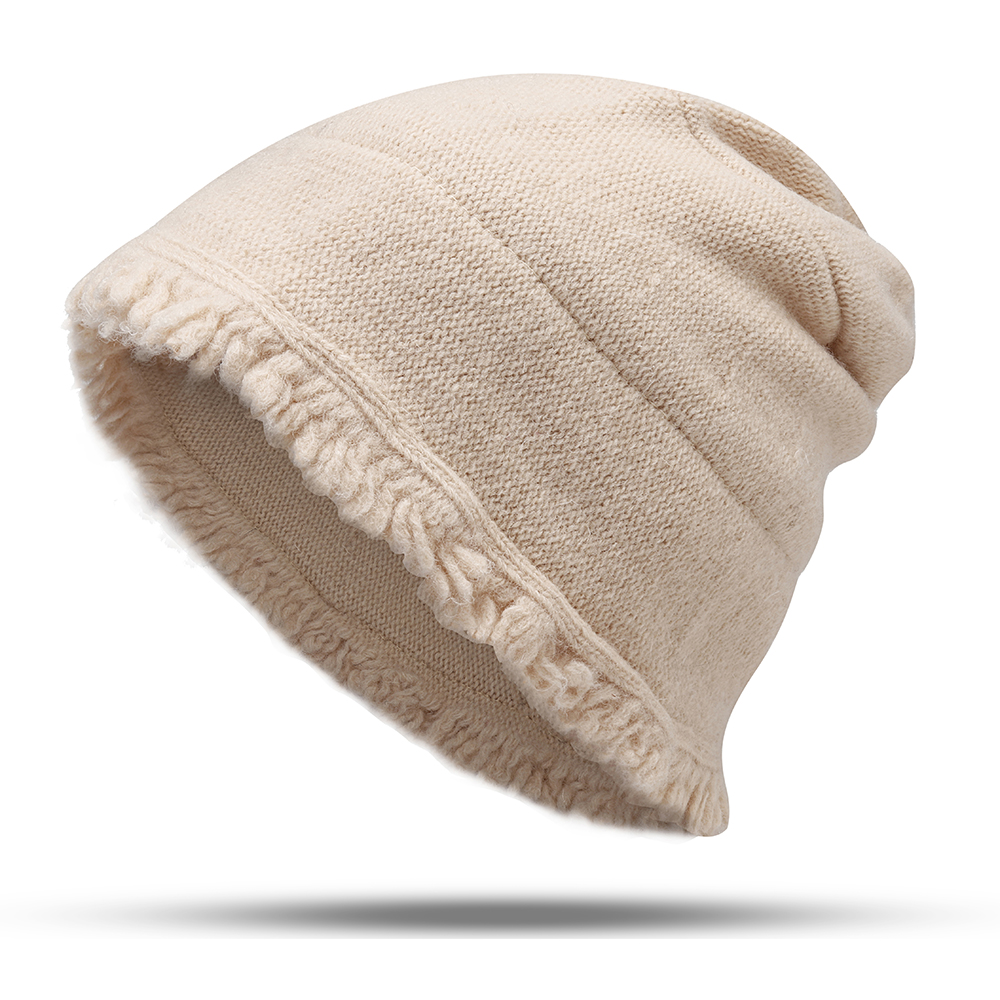 Femmes hommes hiver chaud laine bonnet pompon chapeau en plein air decontracte couleur unie chapeau sauvage