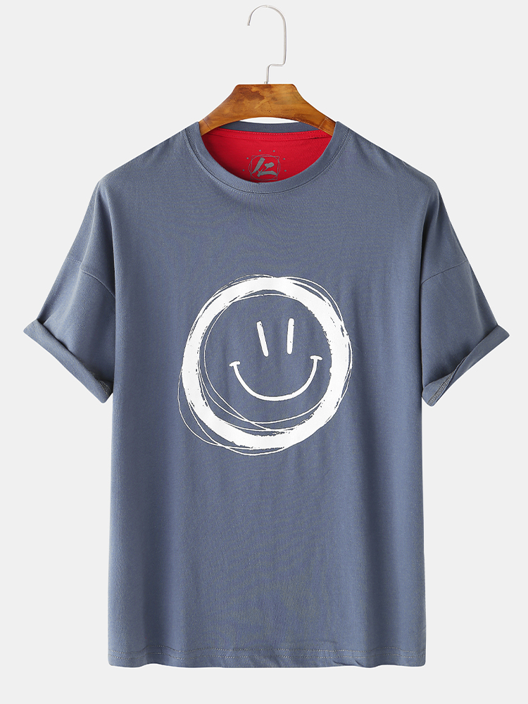 Mens Funny Smile Face Cartoon Druck T-Shirts