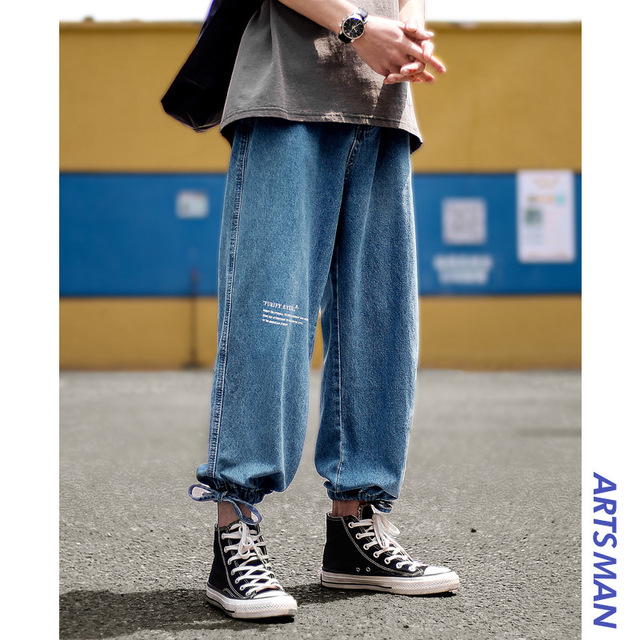 Pantalon de faisceau tendance pour hommes litteraires de Hong Kong Aberdeen Pantalon Hong Kong Harajuku Jeans Loose Wild Season