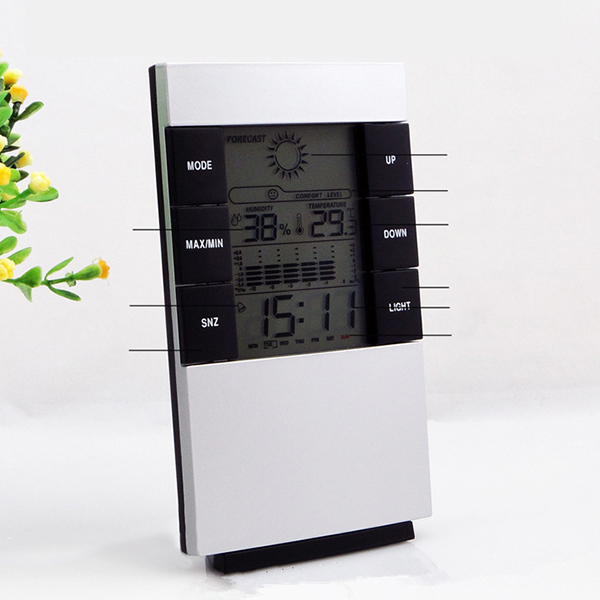 Thermometre electronique dinterieur de reveil de Digital avec le temps de retro eclairage previsions meteorologiques Home Decor