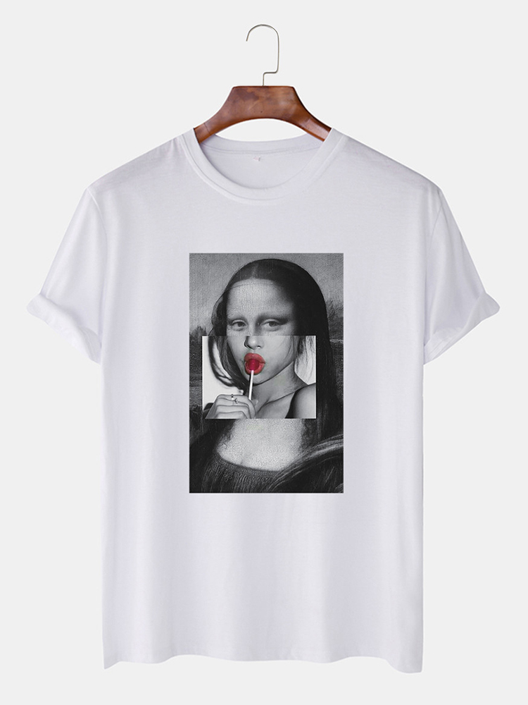 Herren Lollipop Fun Kuso Mona Lisa O-Neck T-Shirts mit Öldruck