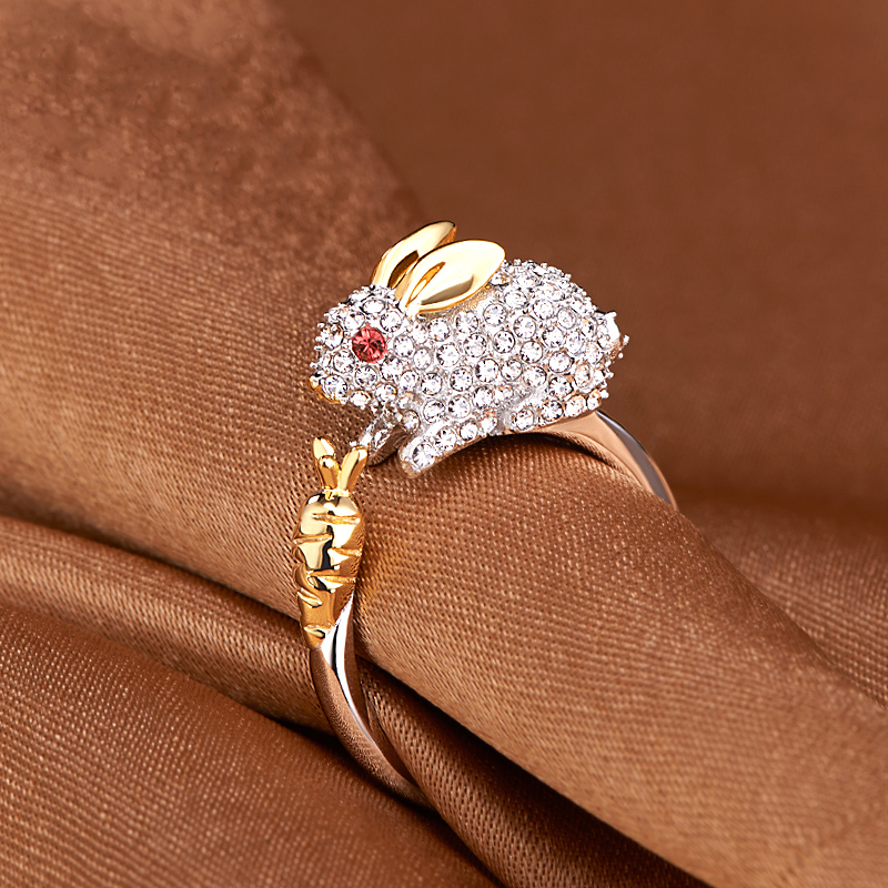 Bague elegante zodiaque chinoise plaquee or motif animaux mignons anneau d'argent mariage avec diamants cadeau pour fille femme