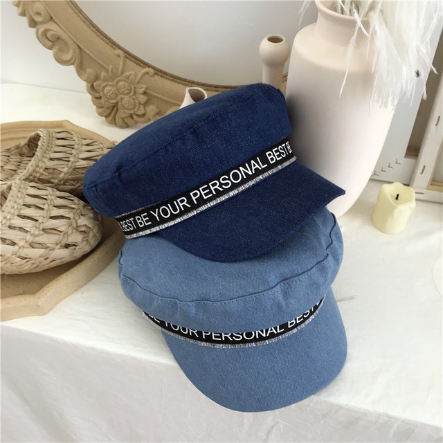 Chapeau de cowboy casquette plate denim bleu mode casquette marine octogonale casquette 