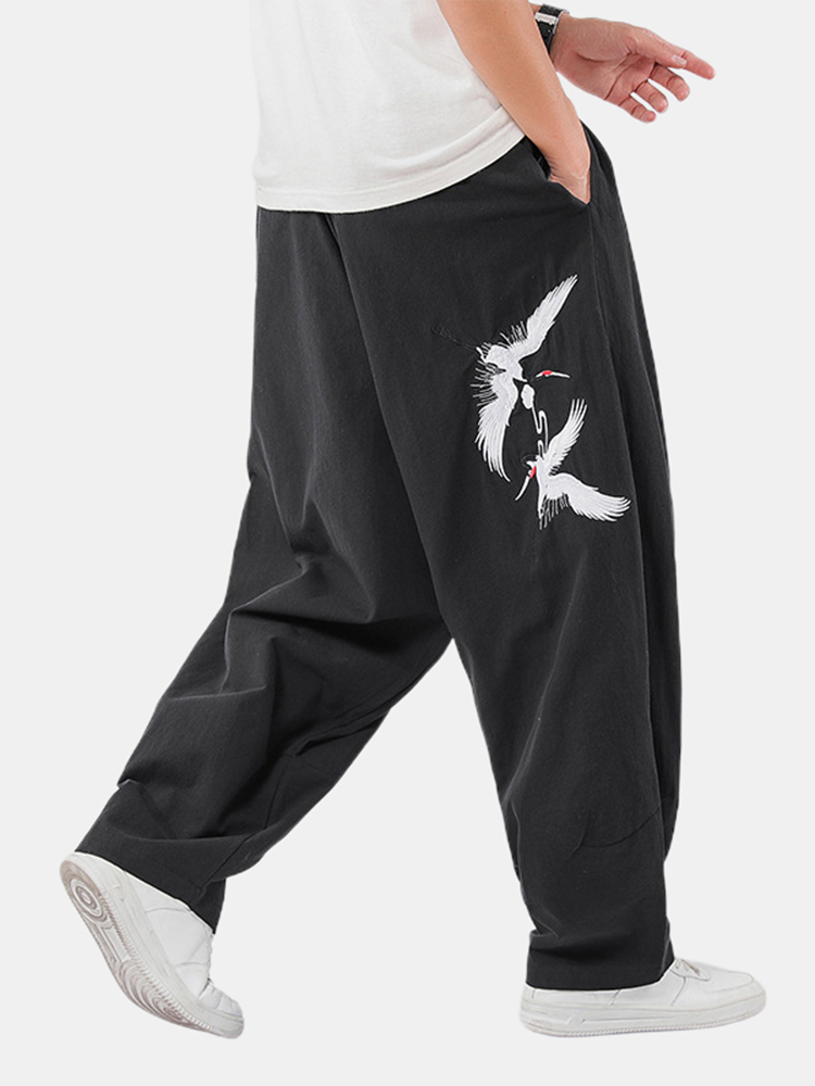 Baggy Embroidery Cotton Leinen Loose Pants für Herren im chinesischen Stil