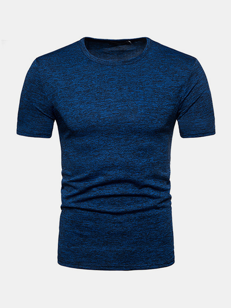 Newchic Herren Solid O-Ausschnitt Kurzarm Slim Fit Basic Casual T-Shirt