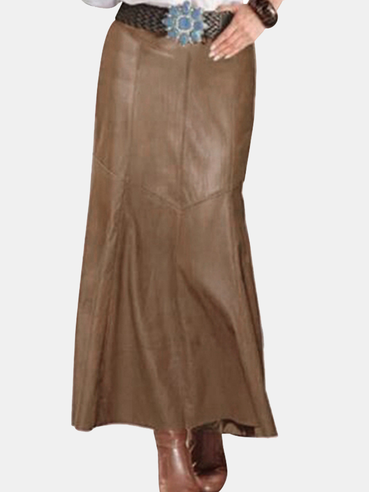 Unifarbener PU-Lederrock mit hoher Taille für Damen