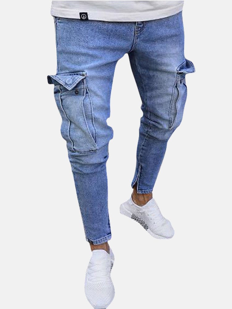 Newchic Baumwolle Multi Pockets Lässige Zerrissene Jeans Jeanshose Für Herren