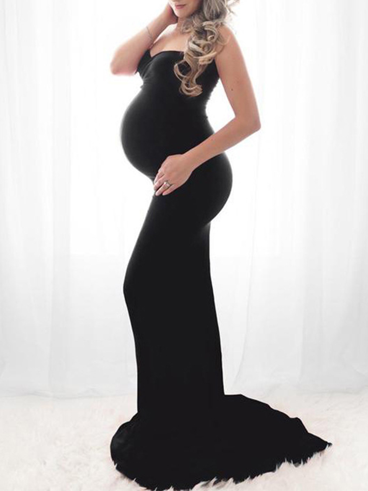 Robe de mariee de maternite sans manches coupe basse robe de seance photo enceinte