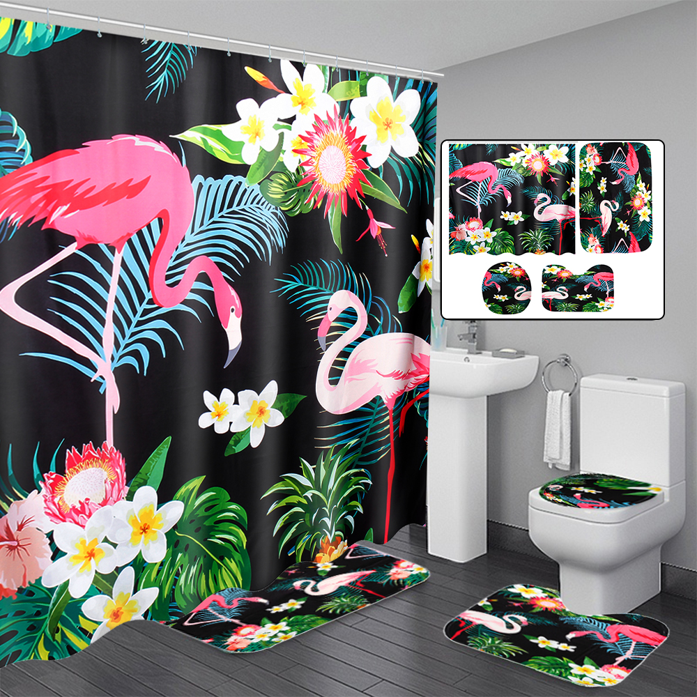 Ensemble de tapis de salle de bains 3 PCS pour rideaux de douche avec couvercles de toilettes en tissu de polyester