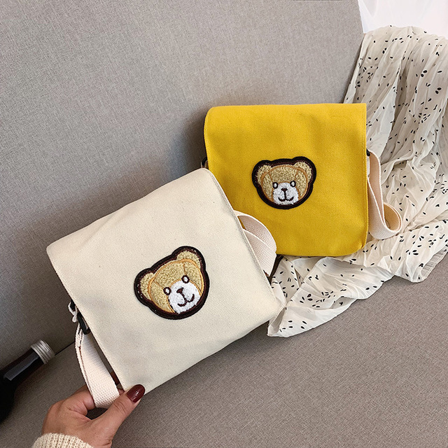 Mignon petit ours Vintage Sense Messenger Bag japonais Harajuku fille Chic Soft sac depaule de soeur sac de toile de bande dessinee