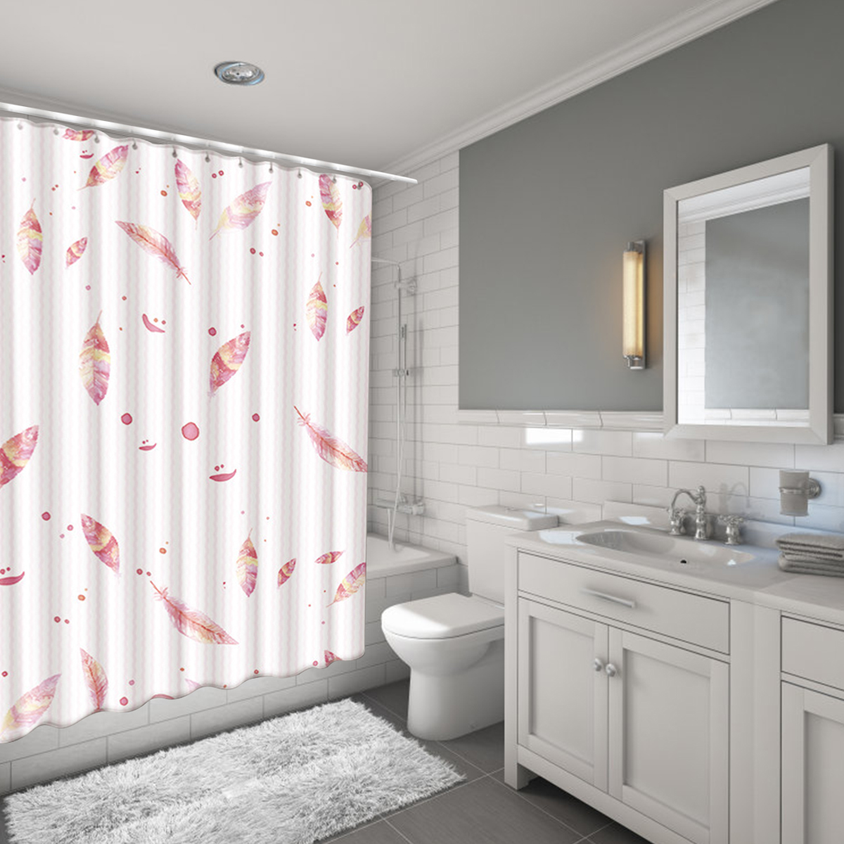1 set de salle de bains tapis antiderapant couvercle couvercle de toilette tapis de bain rideaux et crochets