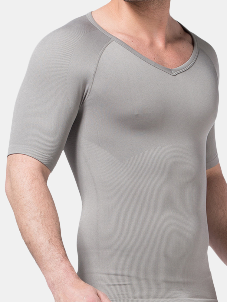 Newchic Männer Abnehmen Body Shaper Compression Unterwäsche Kurzarm Bodybuilding V-Ausschnitt UnderShirt