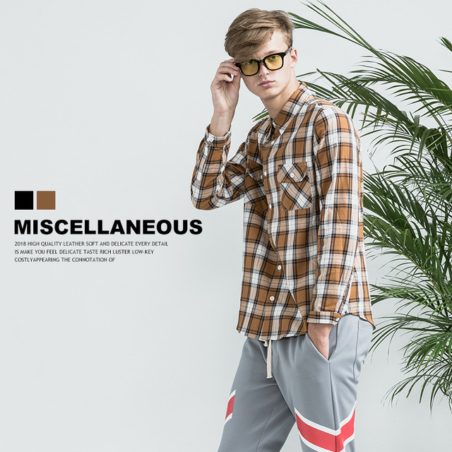 MISC Chemise a manches longues pour homme Nouvelle chemise a carreaux a la mode printaniere Korean Slim Small Fresh Student Shirt
